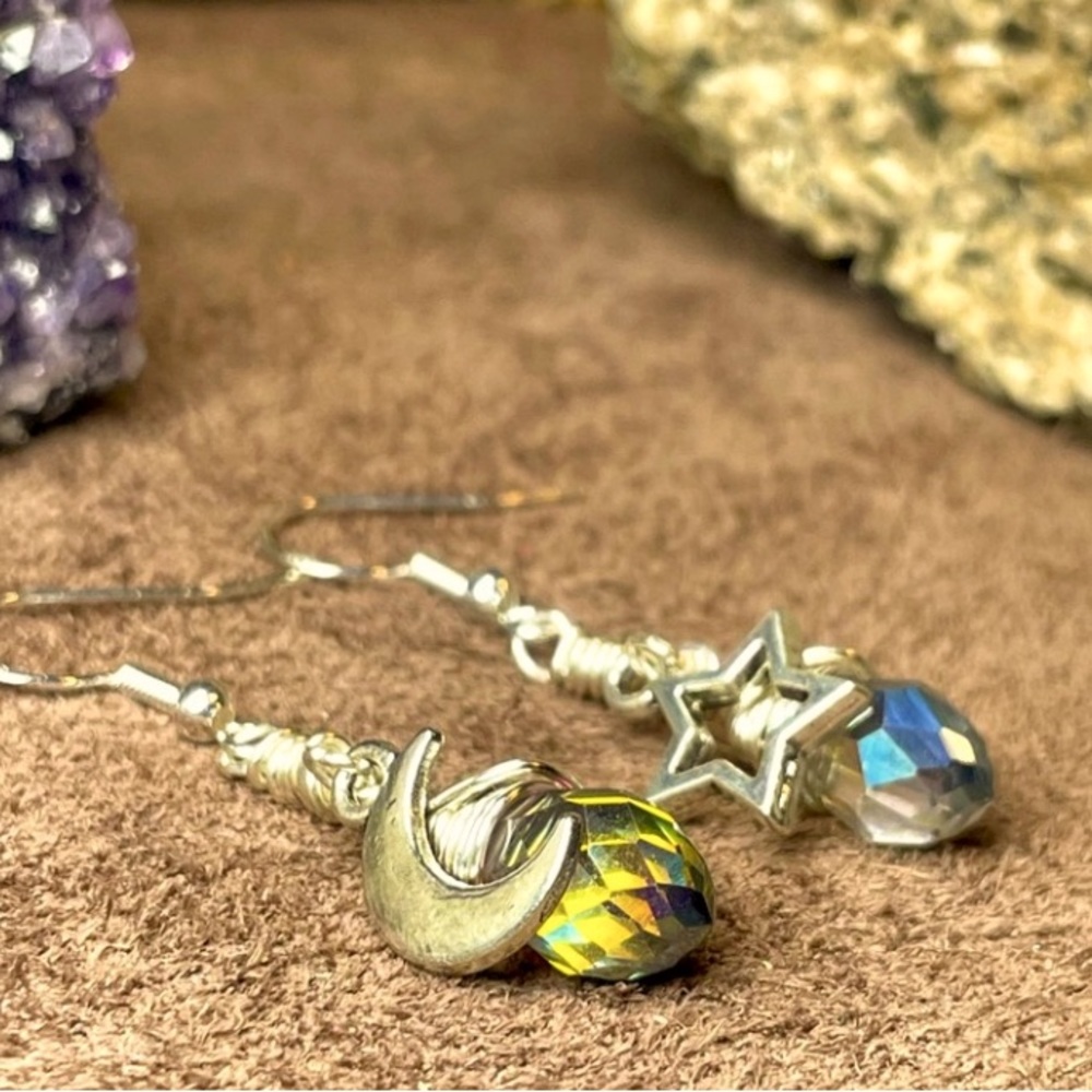 Austrian Faceted Crystals Celestial Drop Earrings Boho Style Jewely - Picture 3 of 17